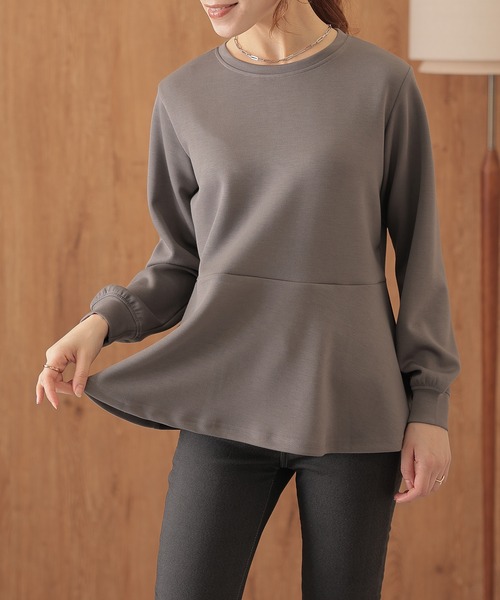 DAYRA tシャツ ソリッドカラー ペプラム 長袖 フレア プルオーバー