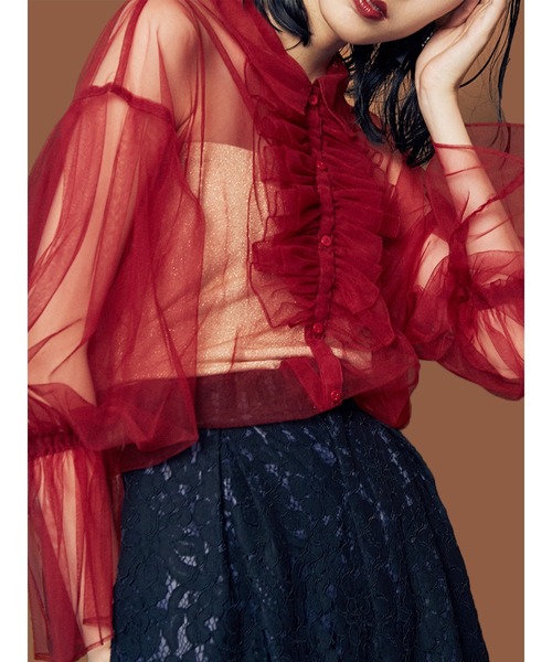 PAMEO POSE パメオポーズ　人気トップス PAMEO POSE（パメオ ポーズ） 長袖ブラウス FREE レッド レディース