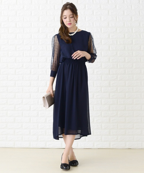 「Lace Ladies」 7分袖ワンピース M グレー レディース_画像2