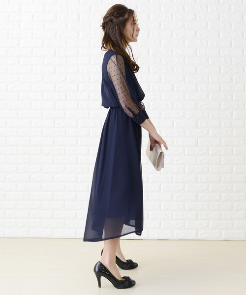 「Lace Ladies」 7分袖ワンピース M グレー レディース_画像4