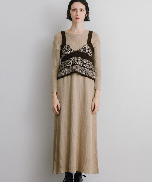 「PUBLIC TOKYO」 コンビワンピース FREE ベージュ レディース_画像3