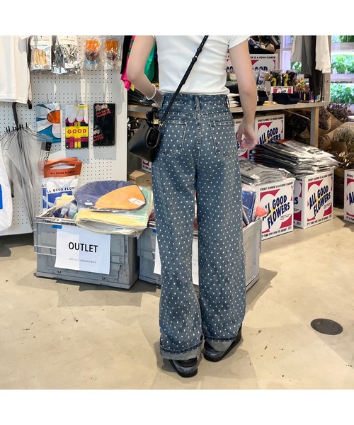 ジーンズ デニム デニムパンツ ドット柄ストレートデニム レディース