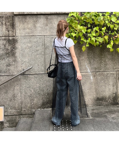 ジーンズ デニム デニムパンツ ドット柄ストレートデニム レディース