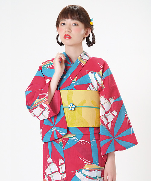 全国送料無料の通販 浴衣 KIMONOMACHI 女性浴衣単品 帆船 ラズベリー MODE 着物・浴衣
