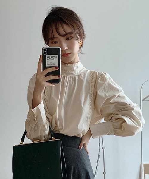 aimoha（アイモハ） ブラウス シャツ ボリュームスリーブモックネック