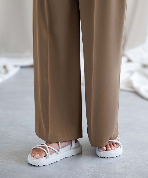 専用 white 異素材 ストライプ切り替え 変形パンツ TANG(タング） 1915401 コットンストライプ切り替えワイドパンツ