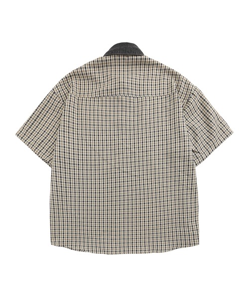シャツ 「HOOK」レトロ調刺繍入りチェック柄半袖シャツ メンズ