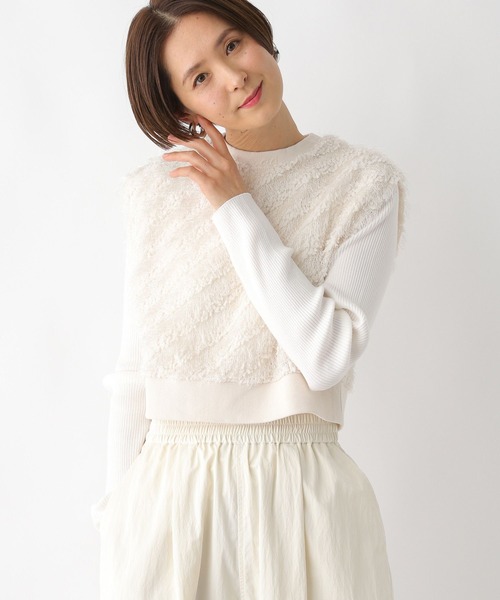 ベスト ジレ フサフサショートジレ レディース LEPSIM ベスト ジレ フェザーMIXショートベスト 100954