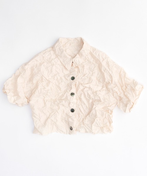 シャツ ブラウス レディース Washed Pleated Short Length Shirt/ワッシャープリーツショートシャツ「MAISON SP｜zozo｜21