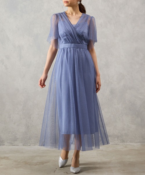【新品未使用】AIMER ラメチュール カシュクールドレス WEB/Aimer Acret店限定】ラメチュールフレアスリーブ