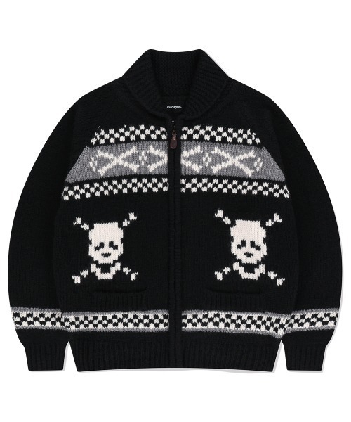 ニット セーター 「mahagrid/マハグリッド」 SKULL COWICHAN KNIT SWEATER/スカル カウチン ニットセーター レディ