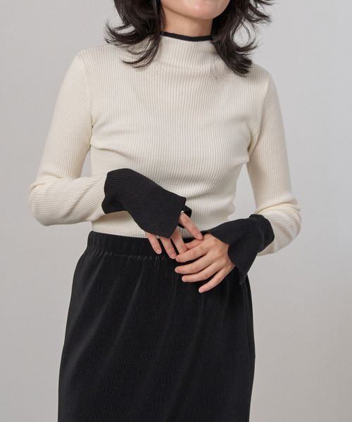 VENCE EXCHANGE ニット セーター 配色スリット袖ハイネックニット