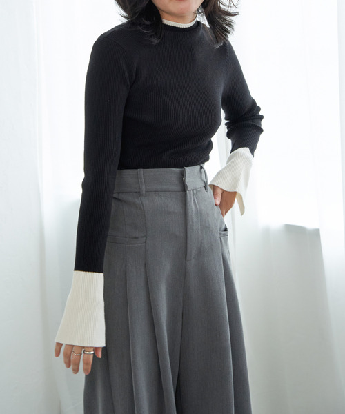 VENCE EXCHANGE ニット セーター 配色スリット袖ハイネックニット