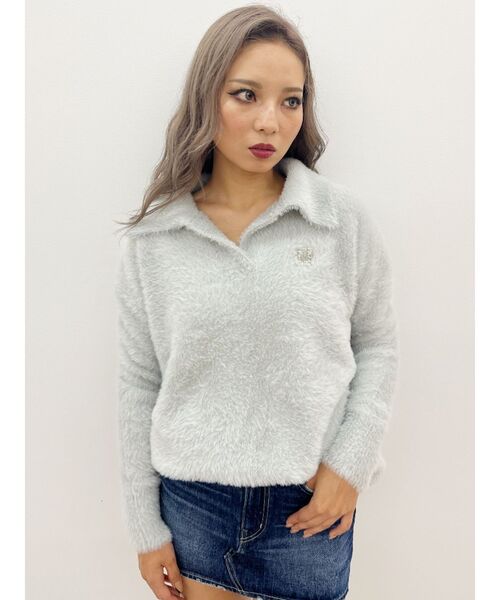 ニット セーター GYGYプレートシャギーポロニットチュニック レディース GYDA ニット セーター GYGYプレートシャギーポロニット