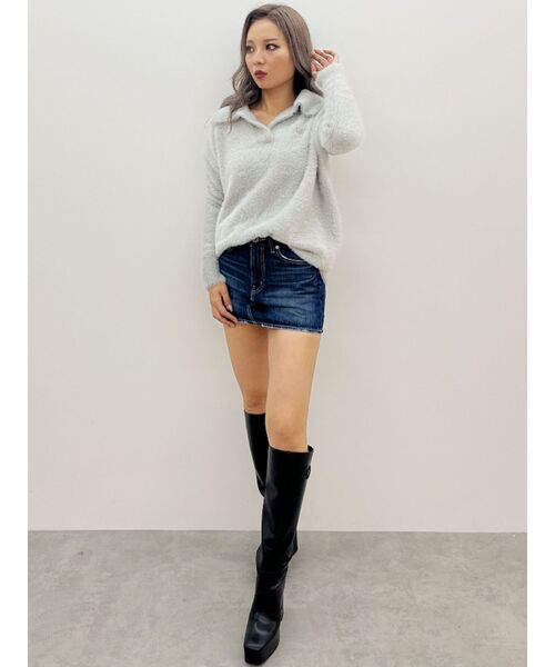 ニット セーター GYGYプレートシャギーポロニットチュニック レディース GYDA ニット セーター GYGYプレートシャギーポロニット