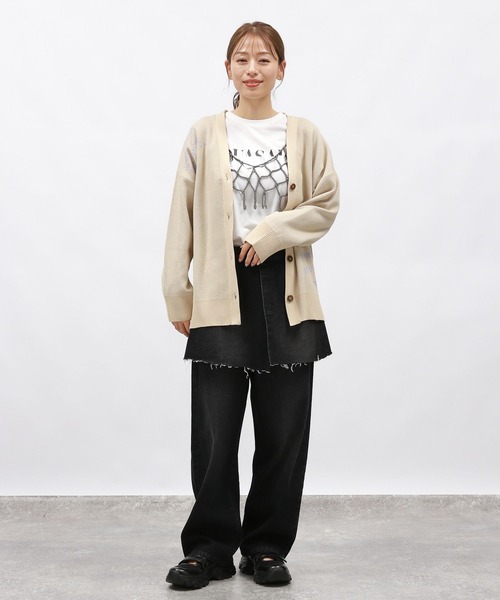 LAKOLE カーディガン ラフタッチVネックジャガードカーディガン