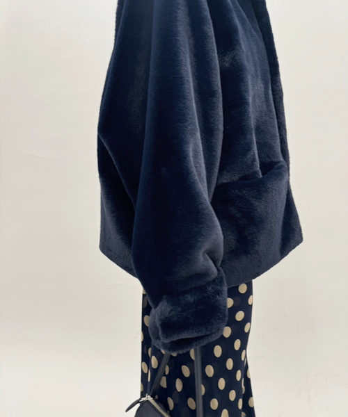 VACHEMENT ネイビー フード付きファーコート VACHEMENT コート アウター 「VACHEMENT / ヴァシュモン」ECOファー