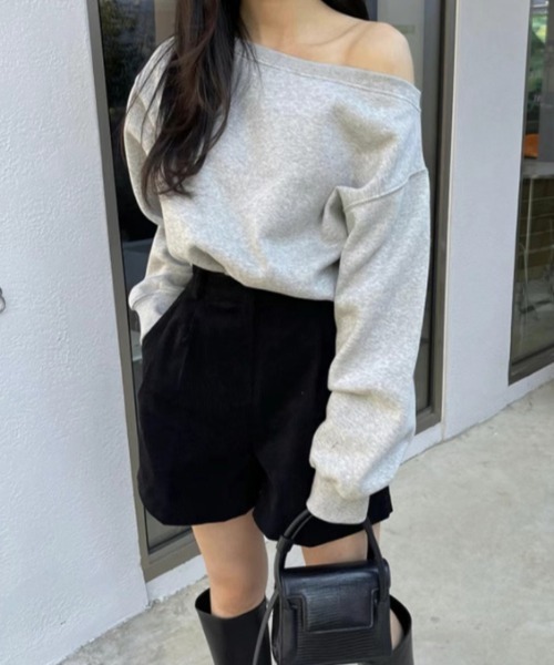 トレーナー スウェット ショートオフショルスウェットプルオーバー レディース emi+ トレーナー スウェット ショートオフショルスウェットプル