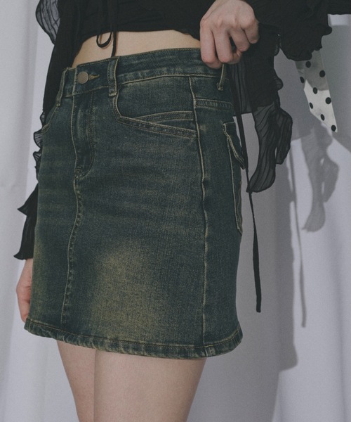 SHAGGIE デニムスカート 「インナーショーツ付き」刺繍ロゴ入り