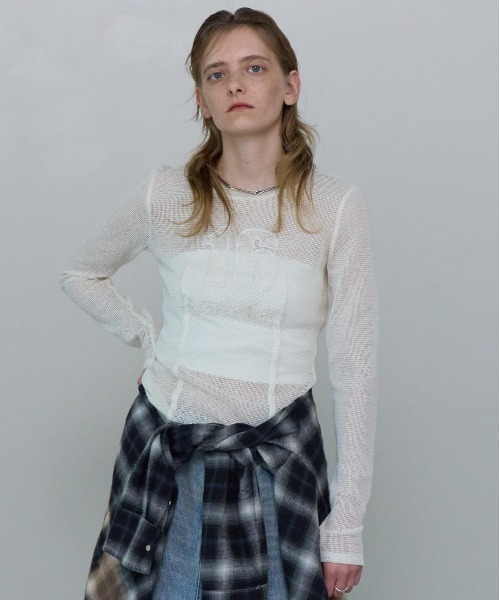 tシャツ 2way Mesh Fabric Embroidery Numbering Tops/2WAYメッシュエンブロイダリーナンバリングトップス「