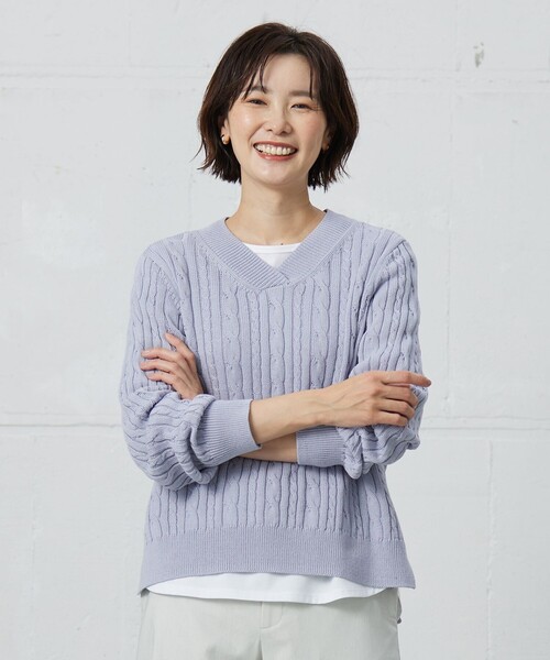 ニット セーター 「洗える」GIZA MERCERIZE COTTON ケーブル