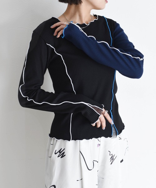 tシャツ チュールレイヤード配色メロウトップス レディース