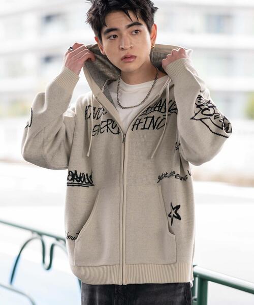 WEGO（ウィゴー） カーディガン WEGO/ジャガードグラフィックニットZIP