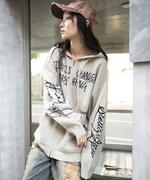 WEGO（ウィゴー） カーディガン WEGO/ジャガードグラフィックニットZIP
