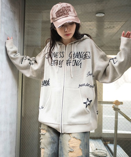 WEGO（ウィゴー） カーディガン WEGO/ジャガードグラフィックニットZIP