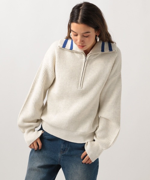 BAYFLOW（ベイフロー） ニット セーター ラインカラーハーフジッププル