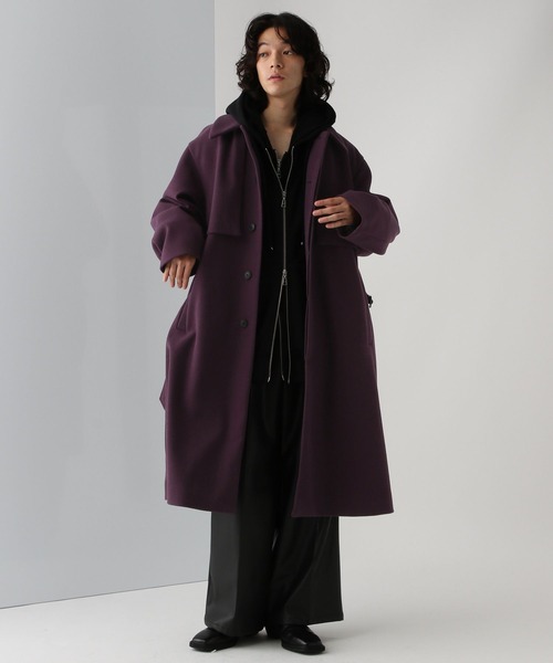 PRADA パープル 42 ステンカラーロングコート セール】 ウールストレッチ ステンカラーロングコート （ステンカラー