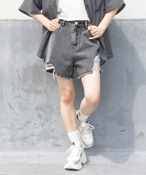 パンツ ダメージデニムショートパンツ キッズ 子供服 女の子 | repipi armario