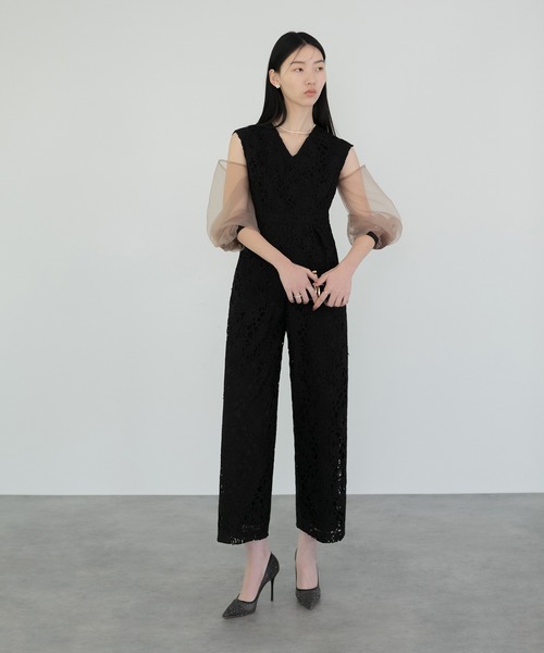 日本初の Leja 「LEJA」2WAYシアースリーブ花柄パンツドレス パンツドレス スーツ・フォーマル・ドレス