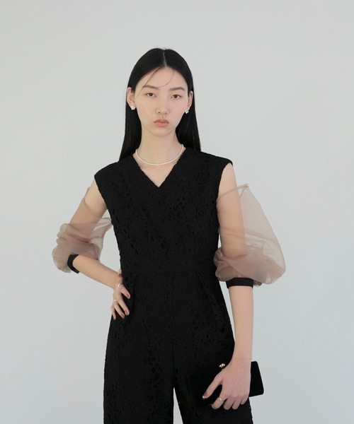 leja お呼ばれドレス Leja パンツドレス 「LEJA」2WAYシアースリーブ花柄パンツドレス