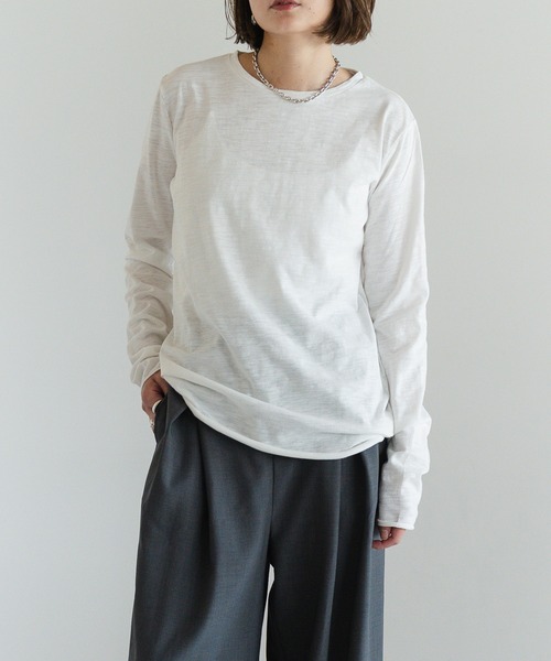 Hello, Bonjour! グレー 長袖Tシャツ Fサイズ Bonjour Sagan（ボンジュールサガン） tシャツ 復刻版ベーシックス