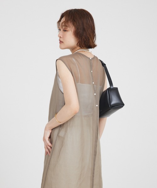 qualite ブラウス シャツ ソフトオーガンジーロングブラウス