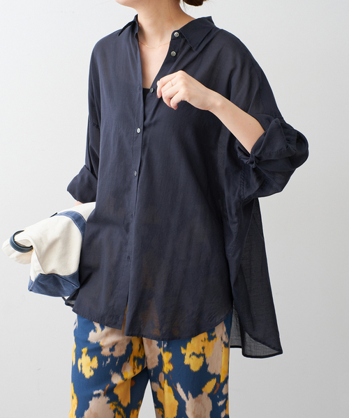 【美品】Spick&Span シアー オーバーシャツ ブラウス リネンブレンド 美品】Spick&Span シアー オーバーシャツ ブラウス リネン