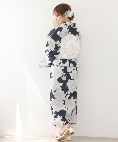 【1人で着られる】セパレート浴衣 / 浴衣+作り帯セット 1人で着られる】セパレート浴衣 / 浴衣+作り帯セット ネイビー