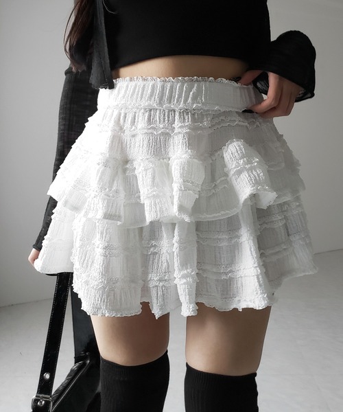 M me eme Lily dot tiered frill skirt 完売品 me+em select（ミームセレクト） スカート 「 2color ／インパン裏地