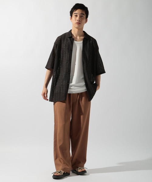 niko and…（ニコアンド） シャツ ラッセル透かし編み柄シャツ メンズ