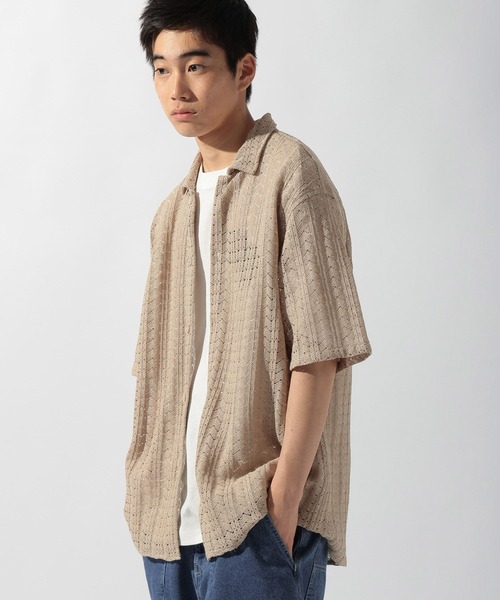 niko and…（ニコアンド） シャツ ラッセル透かし編み柄シャツ メンズ