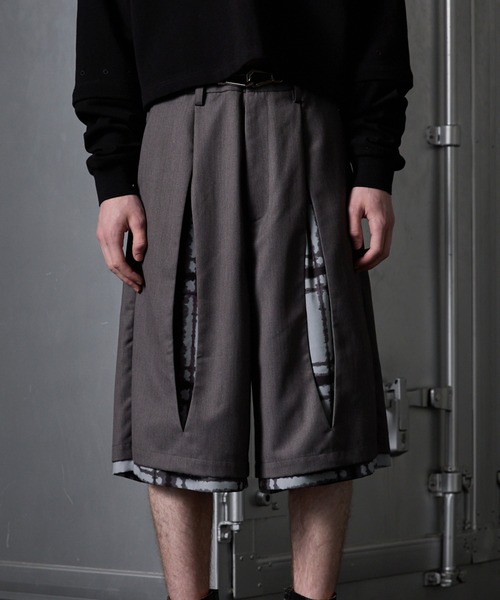 【GRANCY】ボタンレイヤードデザインナイロンパンツ ブラック L GRANCY】Button Layered Design Nylon Pants / ボタンレイヤード
