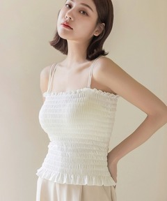 キャミソール 「1.5倍盛りシルエット」ストラップ2本付き！3wayシャーリング/モーニングルーティンブラトップ