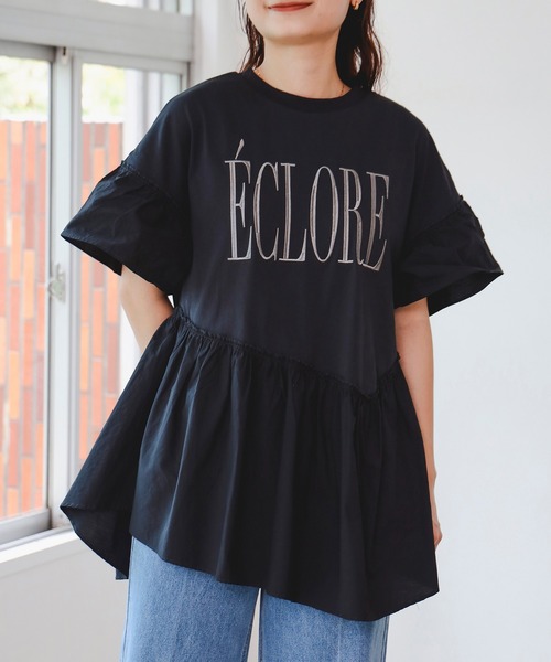 tシャツ 異素材 刺繍 ロゴ Tシャツ レディース