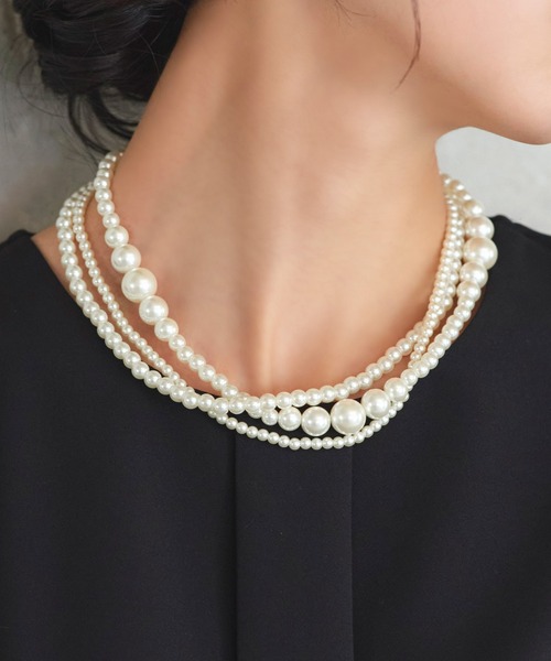 パール３連ネックレス RUIRUE BOUTIQUE ネックレス 3連 パール ショートネックレス