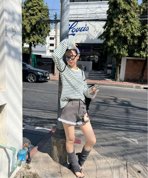tシャツ 「ELOOPS」カラーステッチ bオーダー ロングスリーブルーズTシャツ レディース