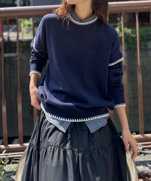 【美品✨】RHC ドロップショルダー スムースコットンニット ヴィンテージ ニット セーター 「Good Riddance」配色ステッチ ドロップショルダー