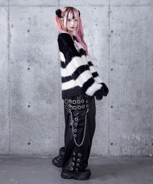 Amilige（アミリージュ） ニット セーター ワッペン付き短丈シャギー