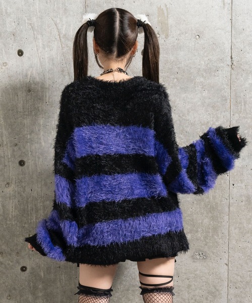 Amilige（アミリージュ） ニット セーター ワッペン付き短丈シャギー