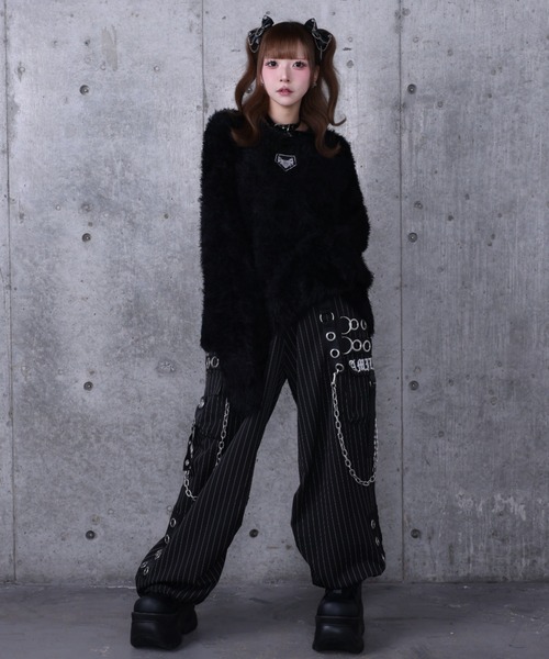 Amilige（アミリージュ） ニット セーター ワッペン付き短丈シャギー